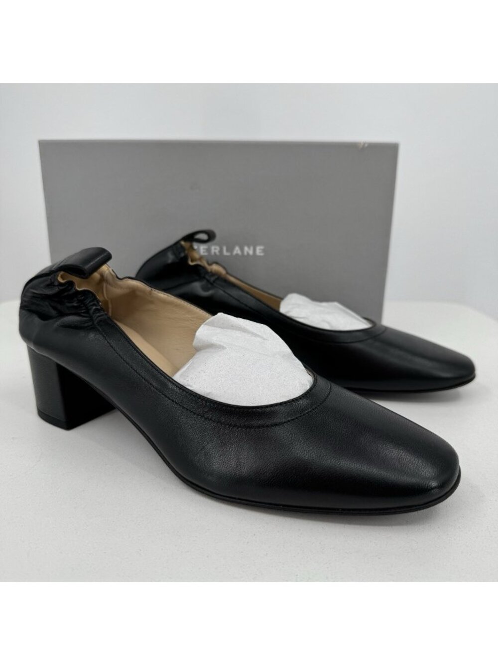 Everlane Italian Leather Day Heel size 10 Women's Black Elastic Back Comfort
